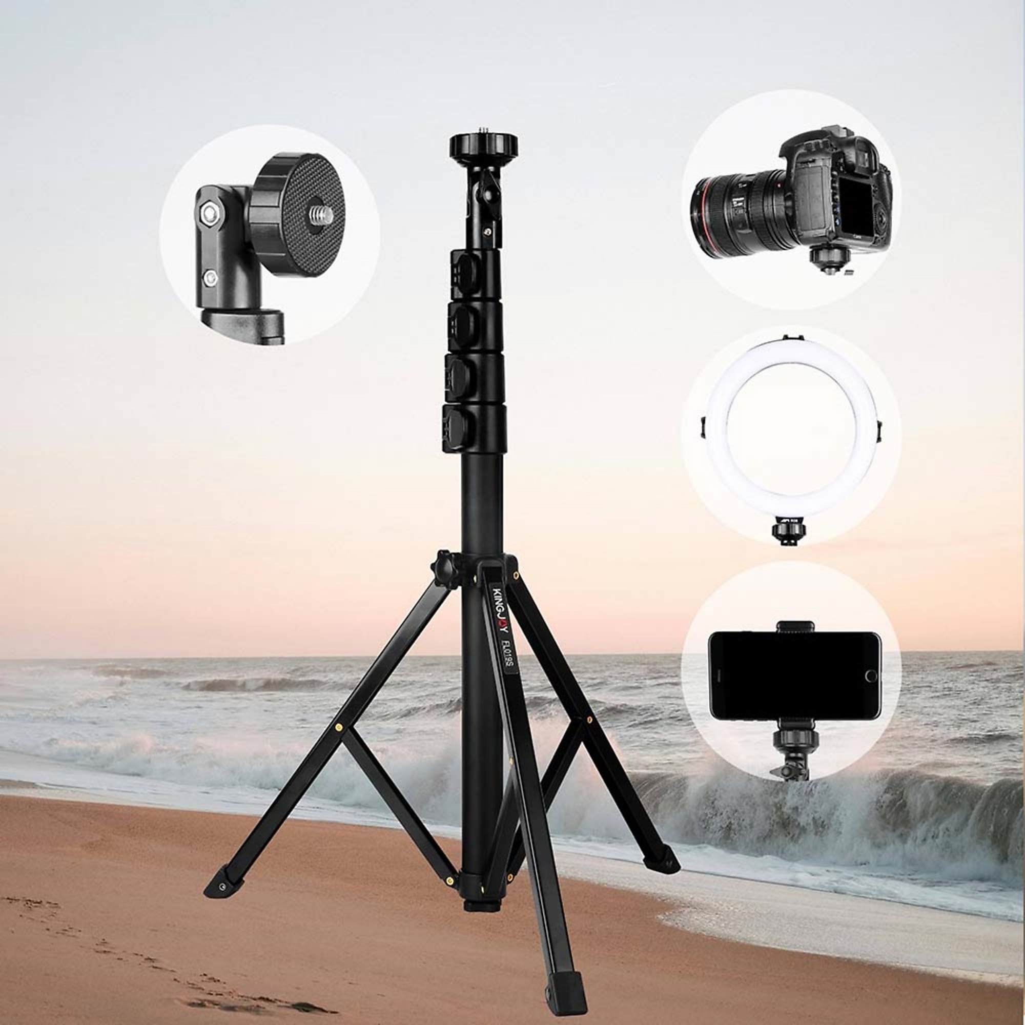 BlackTeck Cell Tripod — Multi-Function Connector, Center Column Locking Flip, 5-Section, Black, Model# N2-FL019S